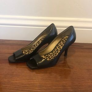 Tahari black open toe heels